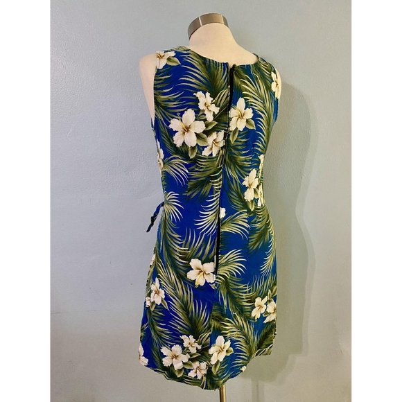 Royal Blue Hawaiian Mock Sarong Sheath Dress - Picture 3 of 7